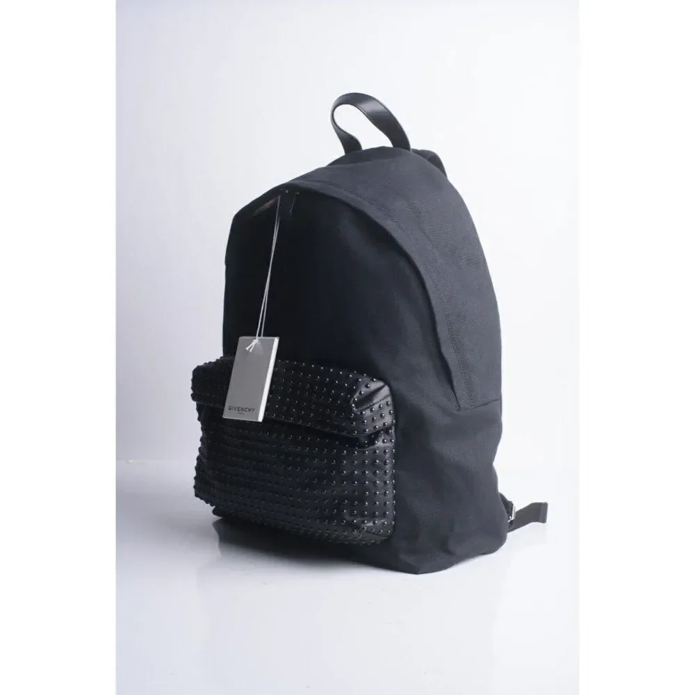 GIVENCHY Unisex Bookbag CI Back Pack Black Large Studded Canvas Leather NWT - Picture 4 of 10